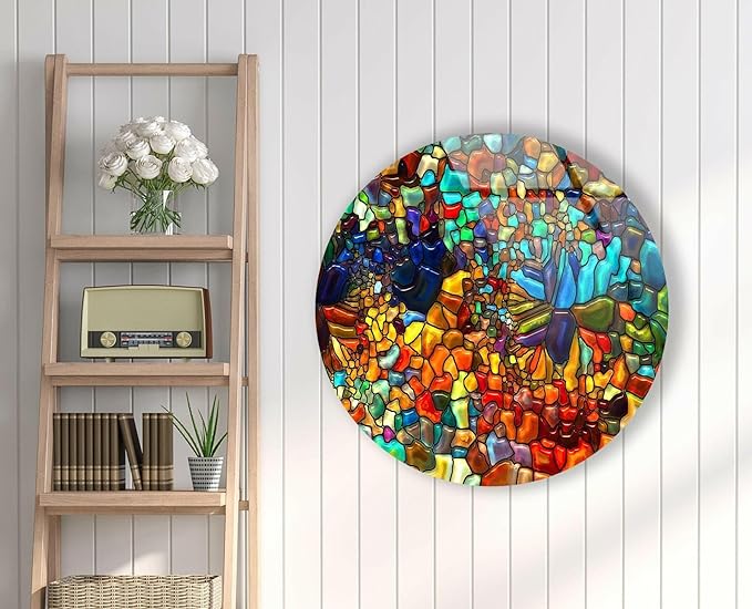 My Photostation.com 20'' Diameter Red Mosaic Round Glass Wall Art Tempered - Image 7