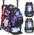 RAINSMORE Baseball Bag for Youth & Adult Lightweight Softball Bat Bag with Shoe Compartment, External Helmet Holder and Fence Hook Waterproof Baseball Backpack Hold T-Ball, Bat and Softball Equipment
