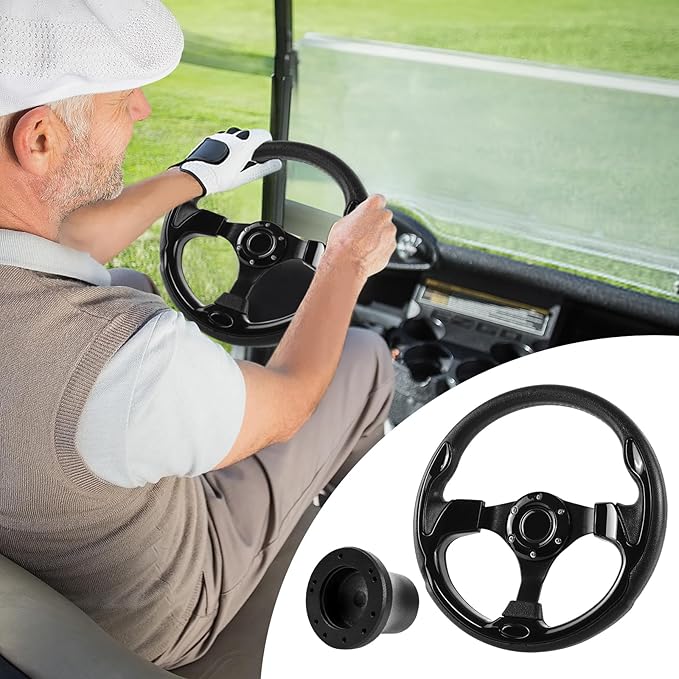 Golf Cart Steering Wheel and Golf Adapter for CLUB CAR PRECEDENT Bundle-(5156BLACK)