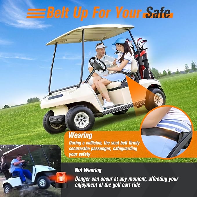 4PCS Golf Cart Seat Belts Kit for Club Car, EZGO, Yamaha Carts, 42" Retractable Universal Seat Belts Kit for Most People, Street Legal Seat Belt Golf Carts Front&Rear Seat (Without Bracket)