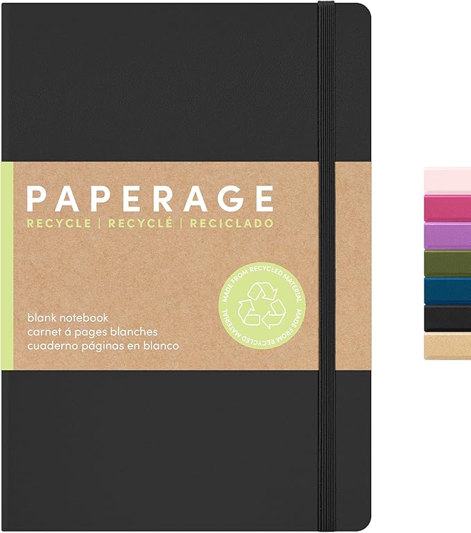 PAPERAGE Recycled Blank Journal Notebook, 160 Pages, Medium 5.6 in x 8 in by PAPERAGE
