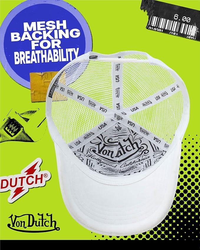 Von Dutch Unisex Trucker Hat - Velvet Curved Bill Mesh Back Retro Classic Adjustable Snapback Baseball Cap for Men and Women