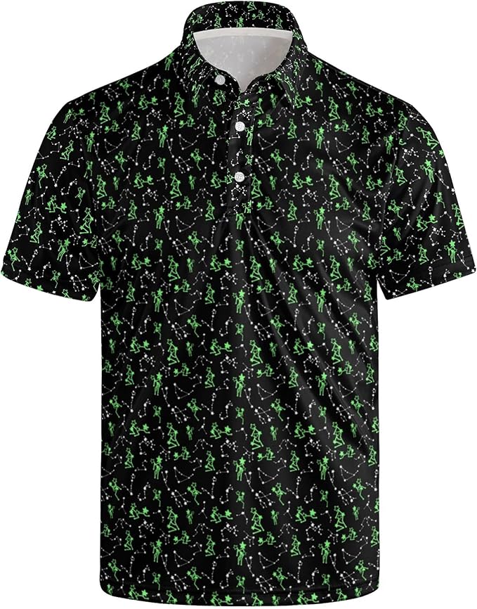 Golf Polo Shirts for Men Funny Print Short Sleeve Golf Shirts Performance Golf Polos