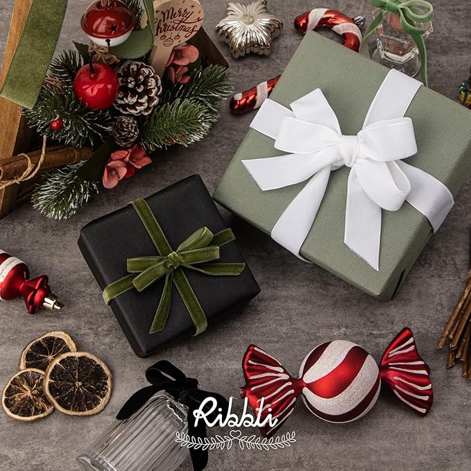 Ribbli Moss Green Velvet Ribbon, Polyester Velvet 3/8 Inches Continuous10-Yard - Image 3