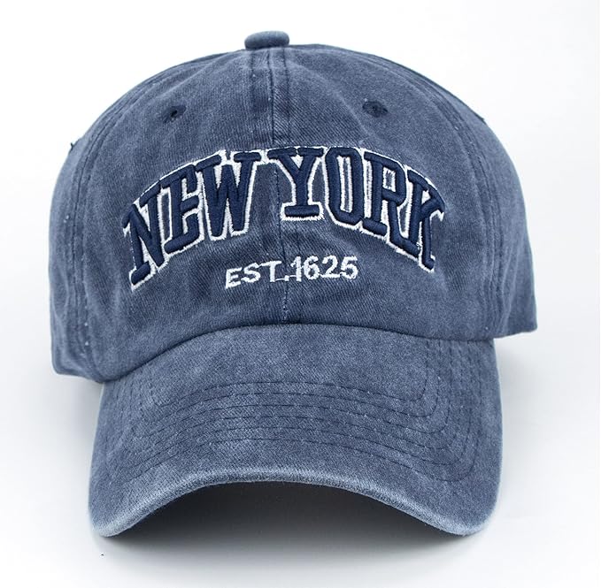 Baseball Hat New-York Distressed-Adjustable-Strapback - Washed Twill Dad Hat Unisex