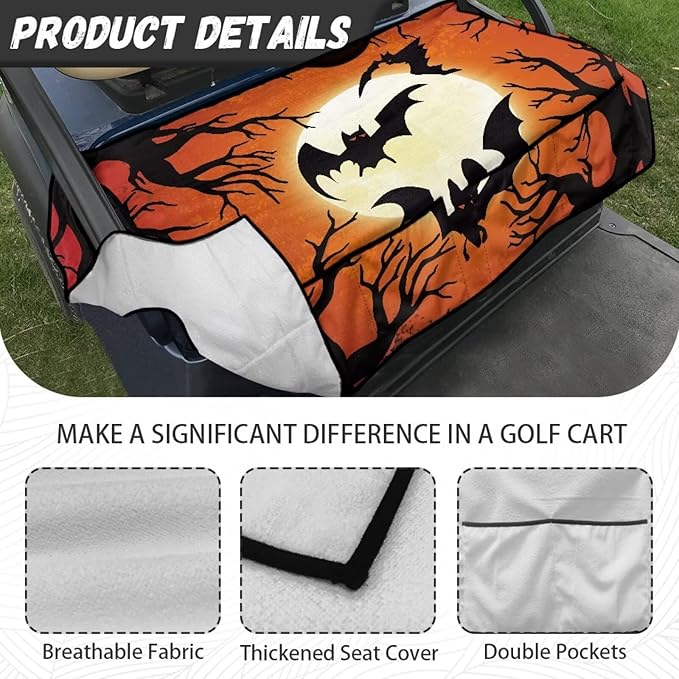 Golf Cart Seat Covers, Universal Golf Cart Seat Towel Blanket with 4 Front Pockets & Nonskid Bottom Fits for Club Car 2 Person Seats Golf Carts