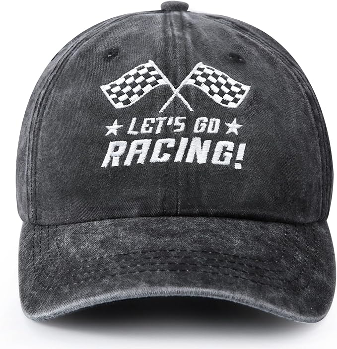 Racing Hats for Men Women, Racing Cap Gift for Race Car Fans, Adjustable Flag Embroidered Baseball Caps