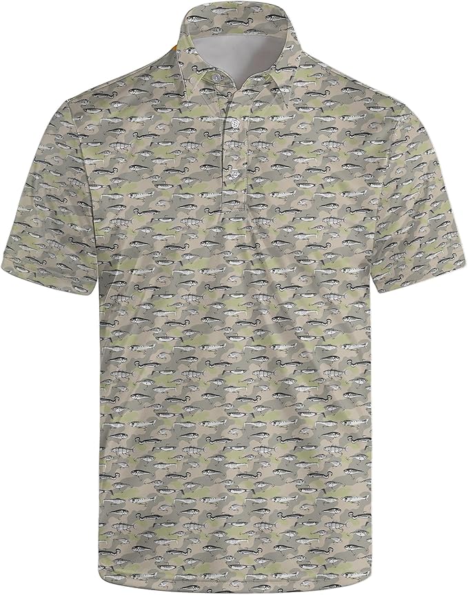 Golf Polo Shirts for Men Funny Print Short Sleeve Golf Shirts Performance Golf Polos