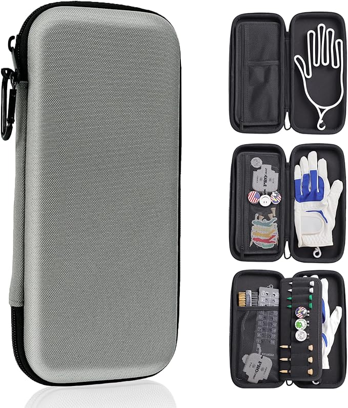 Golf Glove Holder Case for Accessories with Removable Glove Shaper Portable Golfer Gifts for Men & Women Caddy Organizer Case with Storage Slots for Divot Tools, Tees & Ball Markers