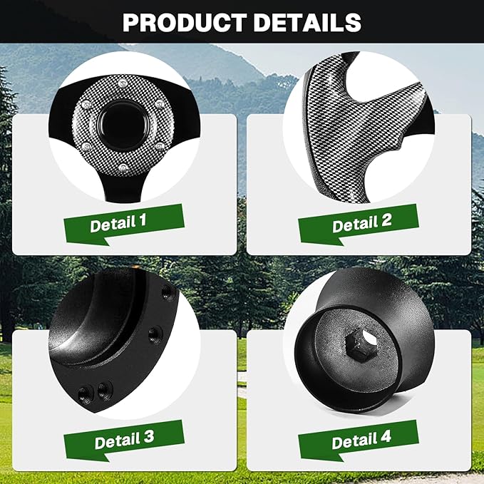 Golf Cart Accessories Steering Wheel D-bottom and Golf Adapter for Club car Precedent Bundle-(black gray)
