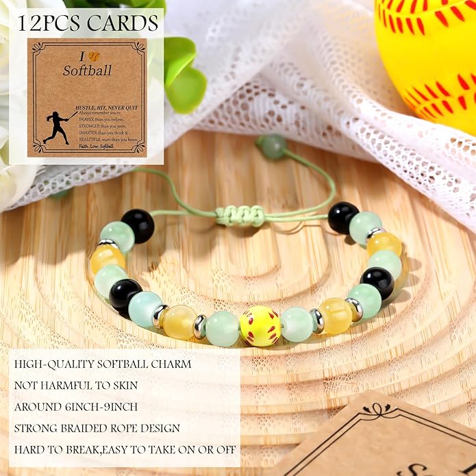 12 Set Sport Adjustable Beaded Bracelets Gifts Football Softball Soccer Volleyball Golf Basketball Hockey Bracelets for Women Men Adjustable Beaded Accessories
