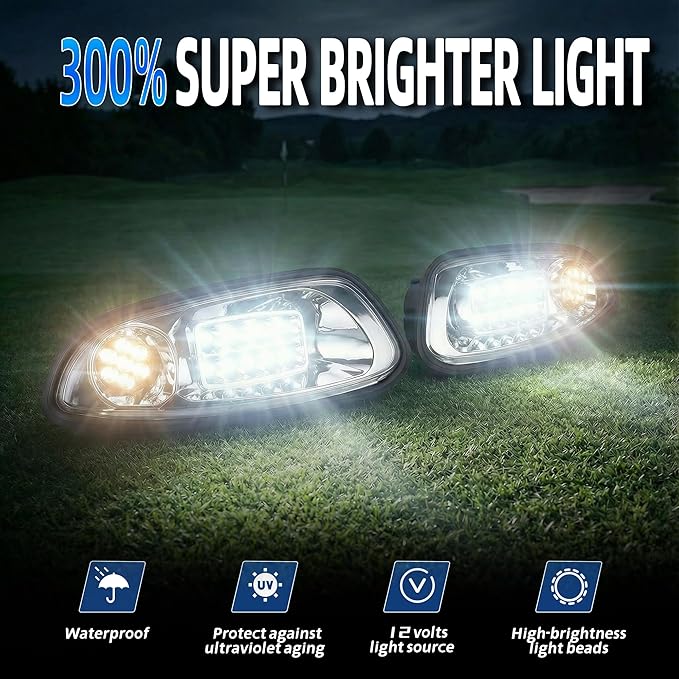 Golf Cart Light Kit for EZGO RXV Gas & Electric 2008-2015, 12V Street Legal Full Headlight Tail Light Kit with Turn Signal Switch, Horn Button, Hazard Flasher and Brake Pad