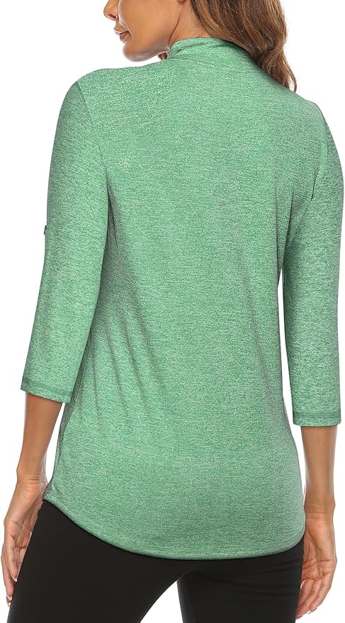 Koscacy Women's 3/4 Roll Sleeve Golf Tennis Polo Shirts UPF50+ Half Zip Dry Fit Workout Tops Athletic Shirt