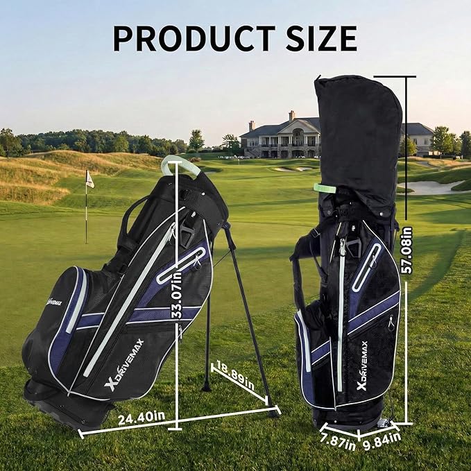 XDriveMax Golf Stand Bag with Accessory Pack, Lightweight 8-Way Top Dividers Golf Bag with Stand, Includes Insulated Cooler Pocket, Dual Strap & Rain Cover