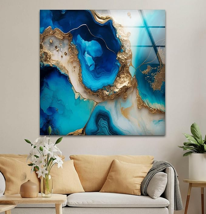 My Photostation.com Round 24'' Blue Alcohol ink Glass Wall ArtTempered Glass - Image 9