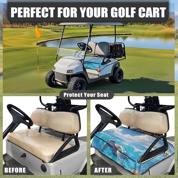 Golf Cart Seat Covers, Universal Golf Cart Seat Towel Blanket with 4 Front Pockets & Nonskid Bottom Fits for Club Car 2 Person Seats Golf Carts