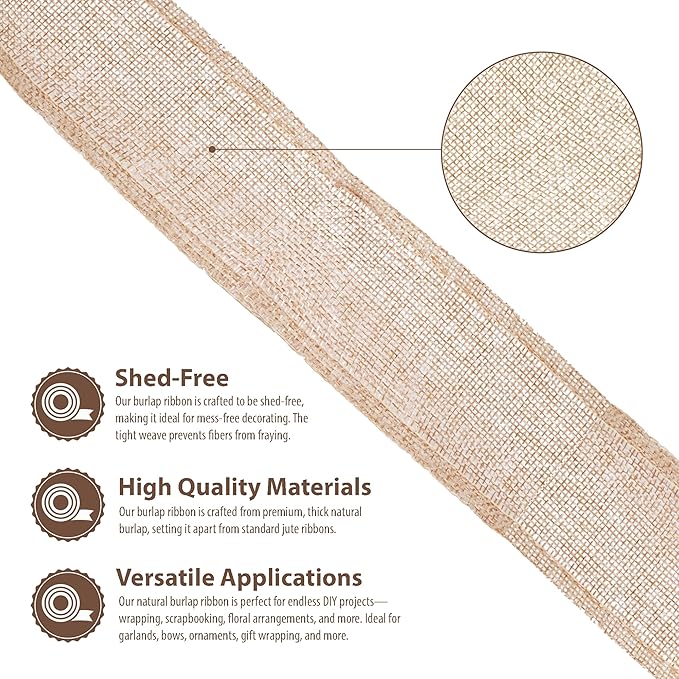 Mandala Crafts Natural Burlap Ribbon 2 Inches Wide Jute Ribbons - Image 3