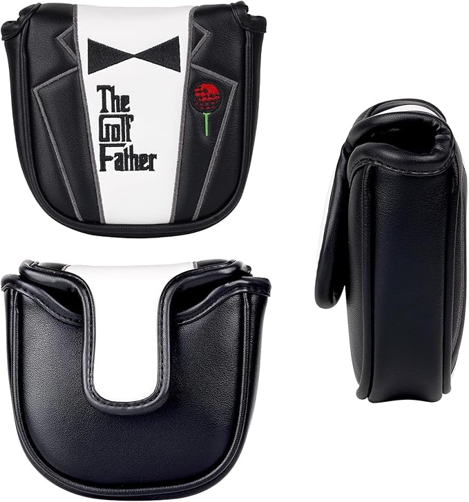The Golf Father Funny Golf Club Covers, Driver Fairway Wood Hybrid Headcover, Mallet Putter Covers Blade Headcovers Putter Cover Magnetic, Black and White Color Iron Covers for Most Brands