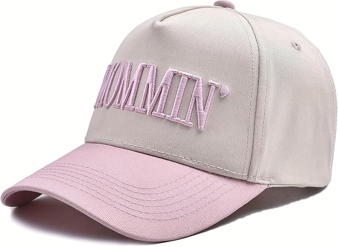 Womens Baseball Caps Casual Mommin Embroidery Letters Trucker Hat Adjustable Ponytail Baseball Hat for Streetwear