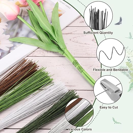 PATIKIL 32 Inch 22 Gauge Floral Stem Wire, 5 Pack/200 Pieces Bouquet Stem Paper - Image 3