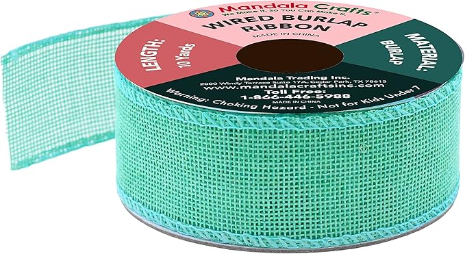 Mandala Crafts Turquoise Burlap Wired Ribbon 1.5 Inches Wide Jute Ribbons - Image 2