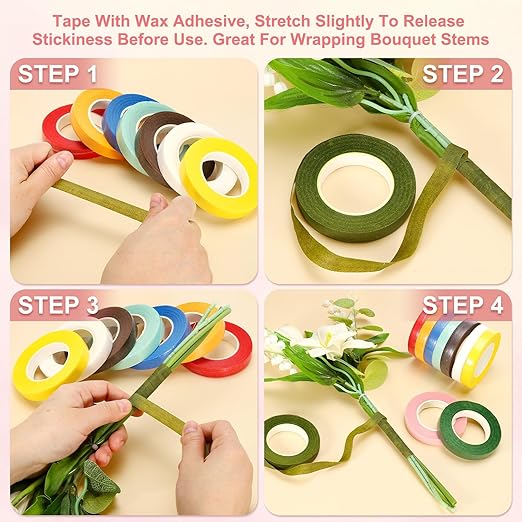 MECCANIXITY 3 Rolls Floral Tapes, 30 Yard x 1/16 in Florist Crepe Flowers - Image 3
