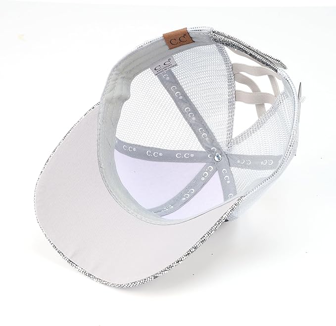 C.C Ponycap Messy High Bun Ponytail Adjustable Glitter Mesh Trucker Baseball Cap