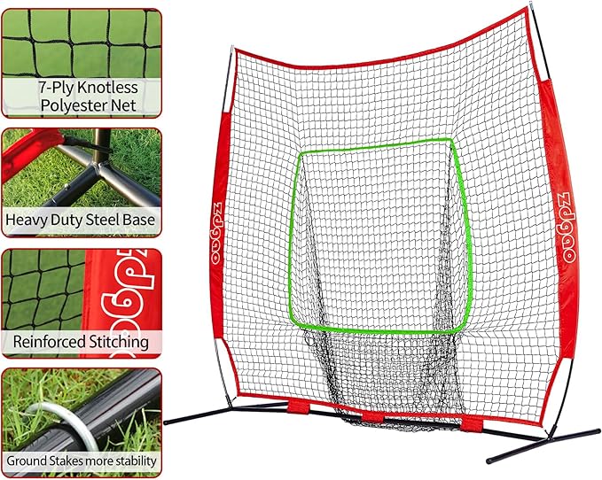 7×7ft Baseball Softball Practice Net- Portable Baseball Net for Batting, Hitting, Pitching Come with Carry Bag, Training for Players of Any Skill Level - Easy Assembly