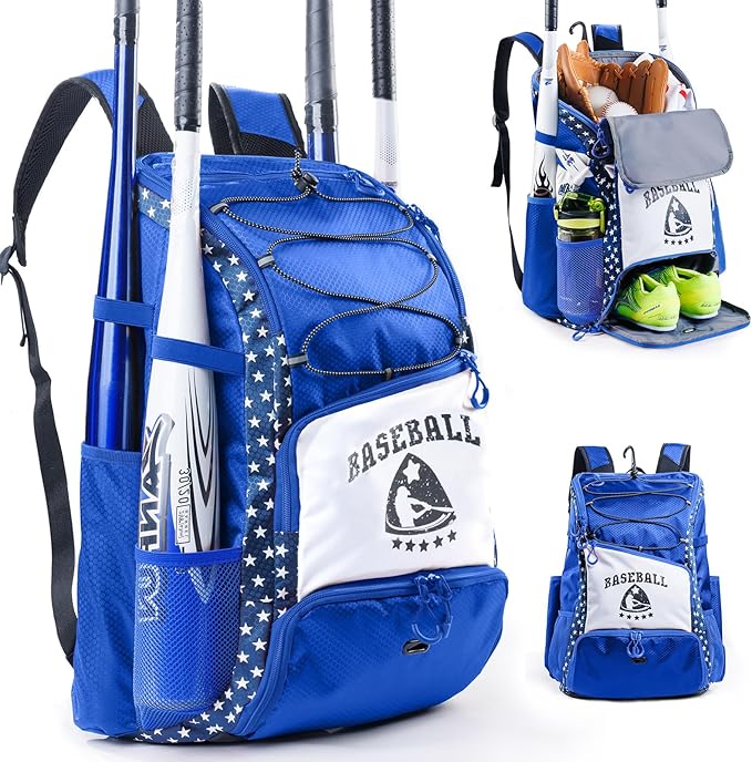 Baseball Bag for Youth & Adult with 4 Bat Sleeves - Softball Bat Bag with Shoe Compartment - Baseball Backpack for T-Ball, Softball Equipment, Baseball Gear, Baseball Bags for Boys 8-12