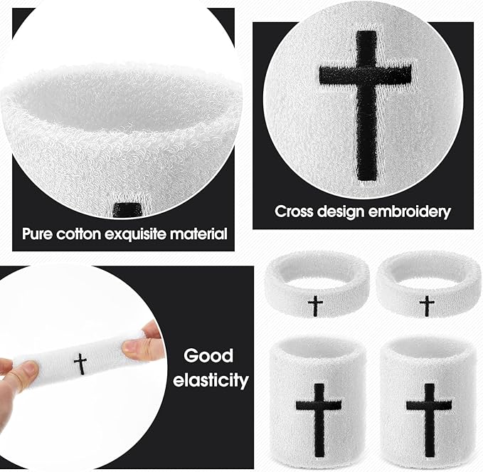 Soulchen 4 pcs Cross Bicep Bands Wrist Bands Christian Arm Sweat Wristbands Absorbent Armband for Men Women Football Baseball Players Sports Activities Supplies