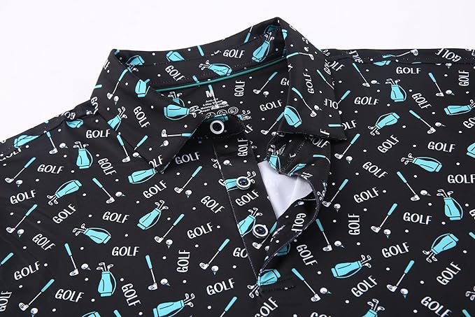 Alex Vando Mens Golf Shirt Moisture Wicking Quick-Dry Print Performance Polo Shirts for Men