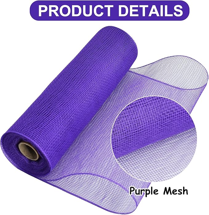 TONIFUL 2 Rolls 10 Inch Purple Decorative Mesh Ribbbon Rolls, Fabric Mesh - Image 3