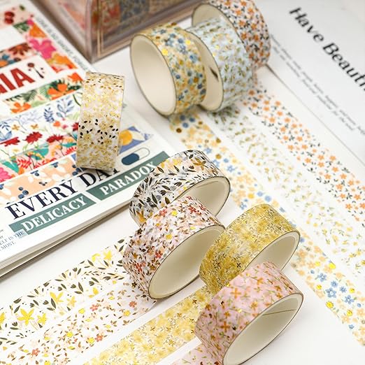 12 Rolls Charming Washi Tape Set Gold Silver Foil Detailing Arts Adhesive Tapes - Image 5