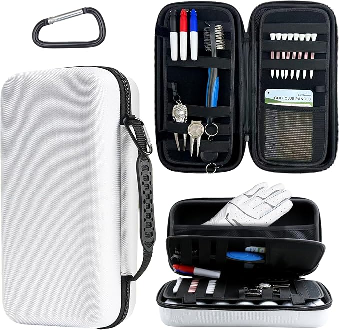 Golf Glove Holder Case, Hard Shell Protective Golf Accessories Organizer for Men and Women, Waterproof Durable, Portable with Handle, Large Capacity for Gloves, Balls, Tees, Markers, Ideal Golf Gift