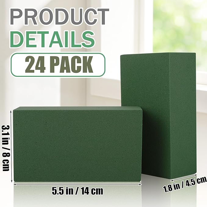 24 Packs Floral Foam Blocks Wet & Dry Floral Foam Bricks 5.5x3.1x1.8 Inch - Image 2