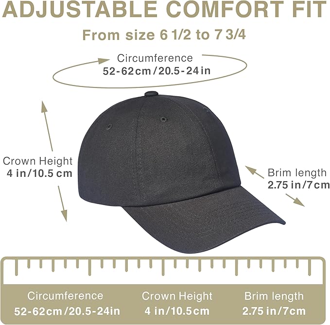 Classic Dad Hat Cotton, Low-Profile Plain Baseball Cap, Adjustable, Breathable and Packable