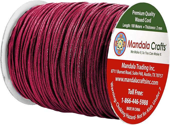 Mandala Crafts 2mm 109 Yards Maroon Cotton Waxed Cord - Image 2