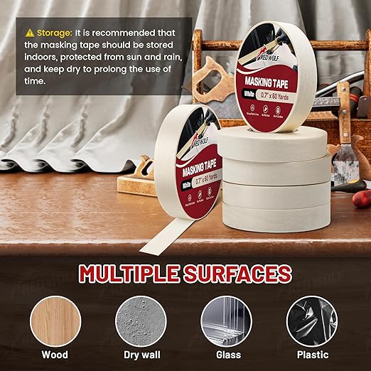 RED WOLF 1.41" x 60 Yards Masking Tape 6 Pack, General Purpose - Image 5