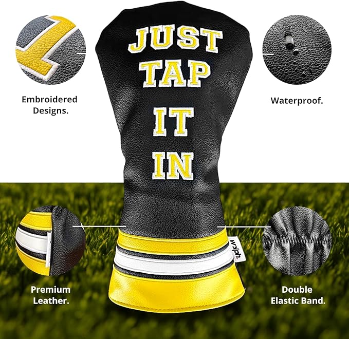 Wolph Happy Gilmore Golf Club Covers - Funny 'Just Tap It in' Driver Headcover - Premium Leather - Personalized Golf Club Covers - Golf Accessories for Men and Women, Fits Any Size.
