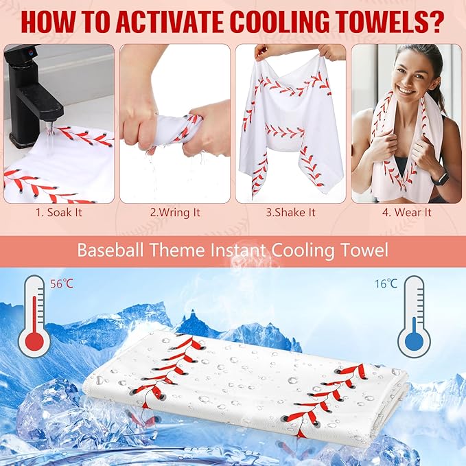 Soulchen 24 Pcs Ice Cream Drip Baseball Softball Gift Accessories 40"x12" Microfiber Cooling Towels and Arm Sleeves for Party