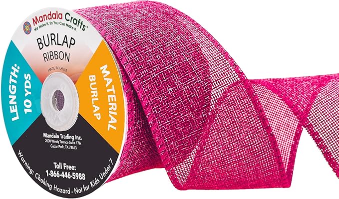 Mandala Crafts Hot Pink Burlap Ribbon 2.5 Inches Wide Jute Ribbons by MandalaCrafts