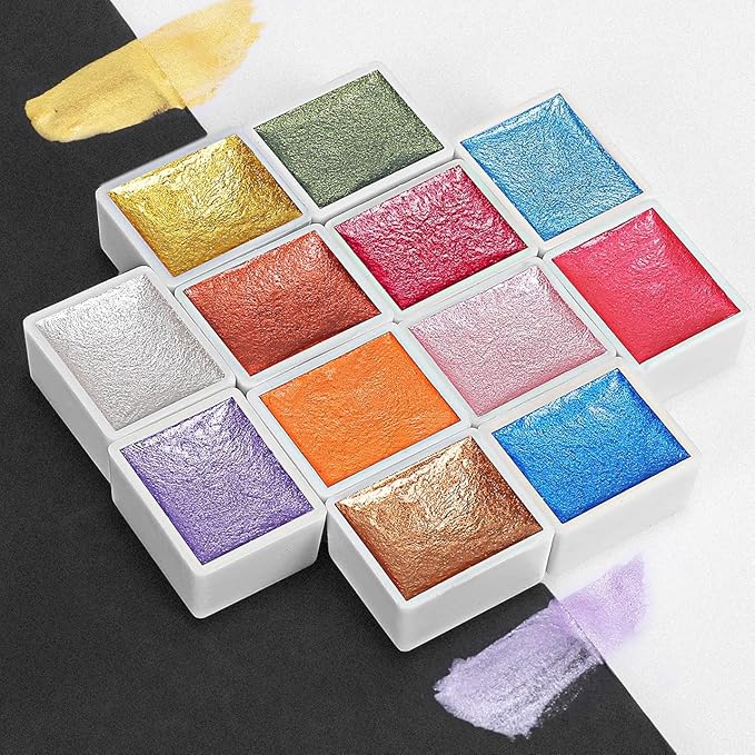 Emooqi Watercolor Paints Set, Metallic Glitter Watercolour Solid Paint Include - Image 7