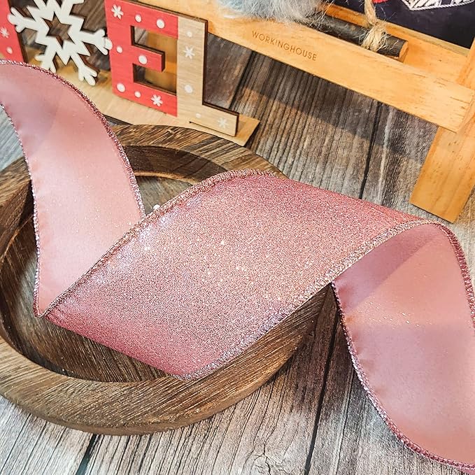 CT CRAFT LLC Glitter Wired Ribbon 2.5" x 10 Yards Rose Gold - Image 5