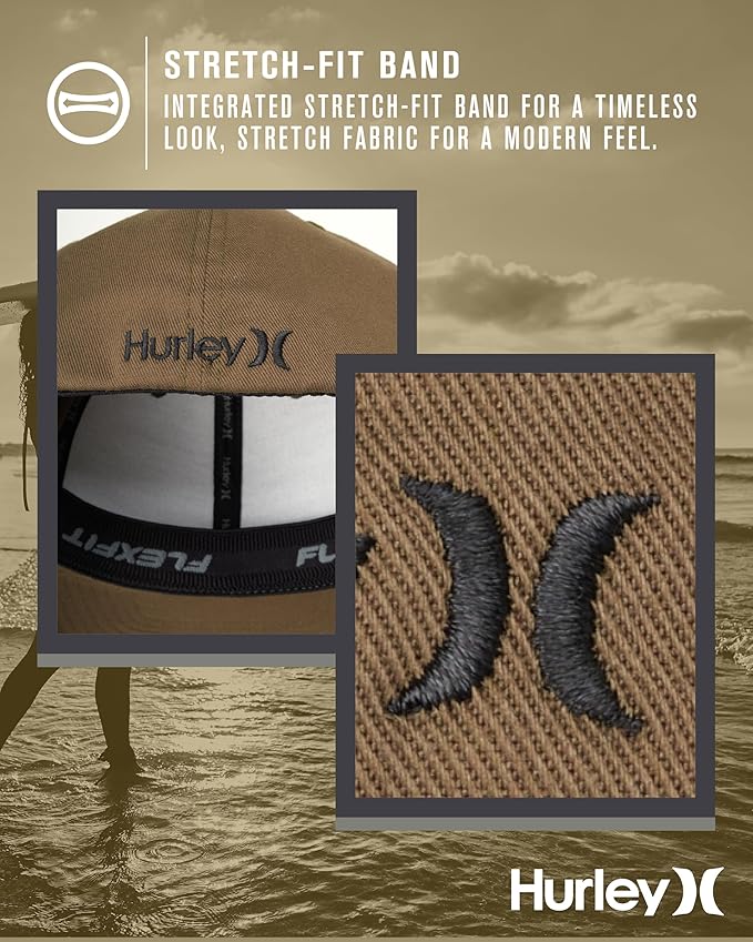 Hurley Mens Baseball Cap - Curved Brim Flexfit Ball Cap, Moisture Wicking Breathable Fitted Hat for Men