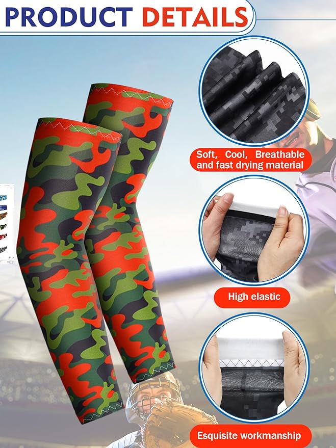 Newcotte 12 Pairs Arm Sleeves for Kids Compression Football Baseball Arm Sleeve Youth UV Protection Breathable Cooling Sleeve