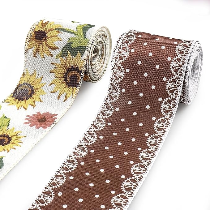 2 Rolls 10 Yard Thanksgiving Fall Wired Ribbon by Habbiful