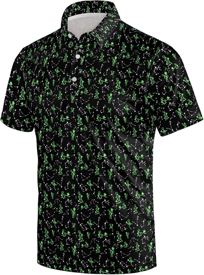 Golf Polo Shirts for Men Funny Print Short Sleeve Golf Shirts Performance Golf Polos