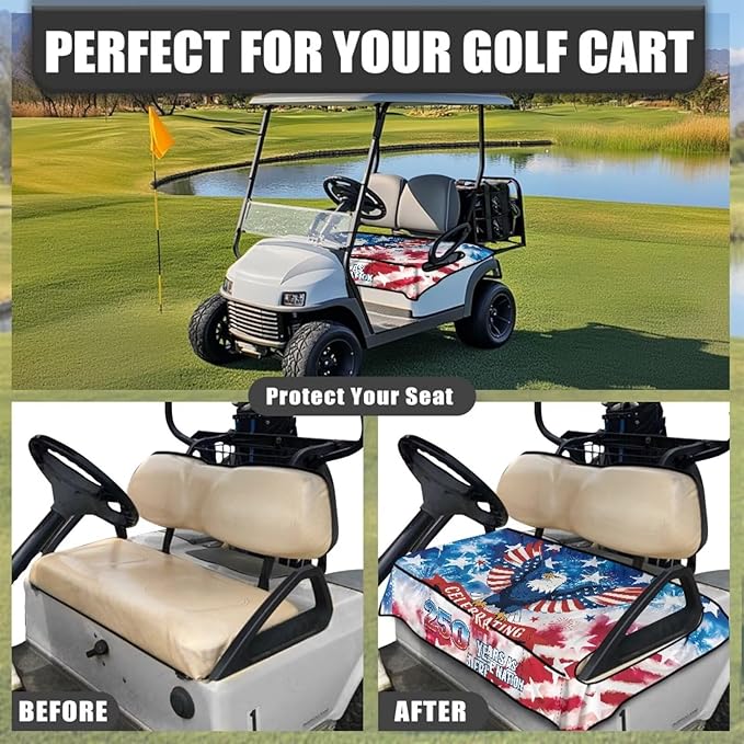 Golf Cart Seat Covers, Universal Golf Cart Seat Towel Blanket with 4 Front Pockets & Nonskid Bottom Fits for Club Car 2 Person Seats Golf Carts