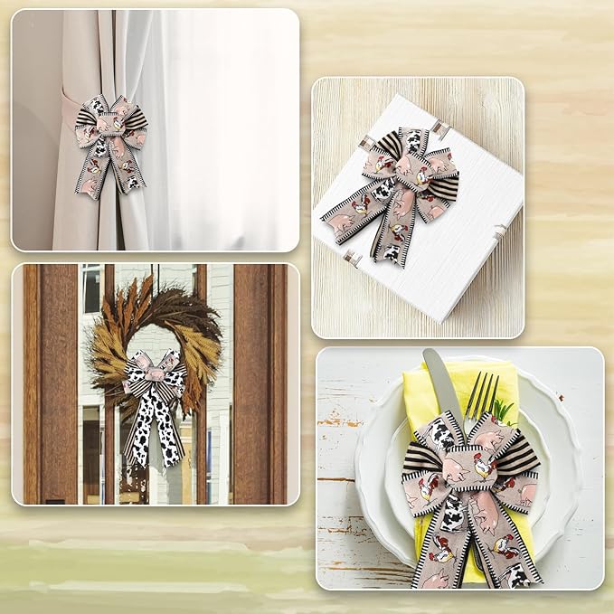 Farmhouse Animal Wired Edge Ribbons Cow Chick Pig Stripe Chicken Wire - Image 7