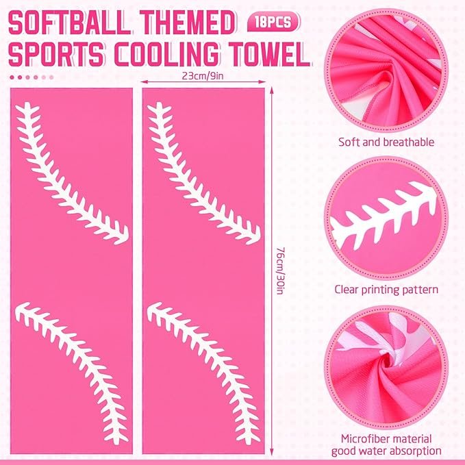 FuWeave 12 Pcs Sports Cooling Towels 30 x 9 Inch Baseball Basketball Softball Breathable Soccer Football Volleyball Microfiber Ice Towel Fast Drying for Party Favors Team Gift (Rose red)